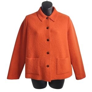 Lands' End Jacket Women's Orange 100% Wool Button Up Pockets Collared Size 4